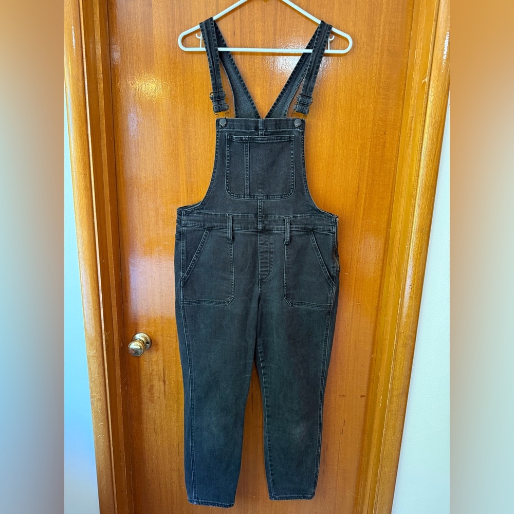 Madewell Women’s Charcoal Cropped Stretch Denim Overalls Size L